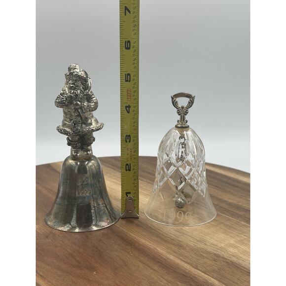 Vintage 1999 Living Quarters Santa Metal Bell & Crystal Bell Boxed Set Holiday - Picture 6 of 10